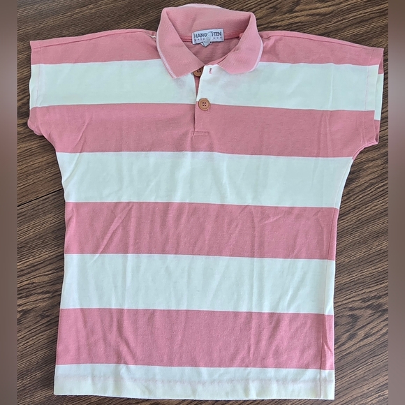 Hang Ten Tops - Hang Ten 👣 Pink And White Striped Collared Short Sleeve